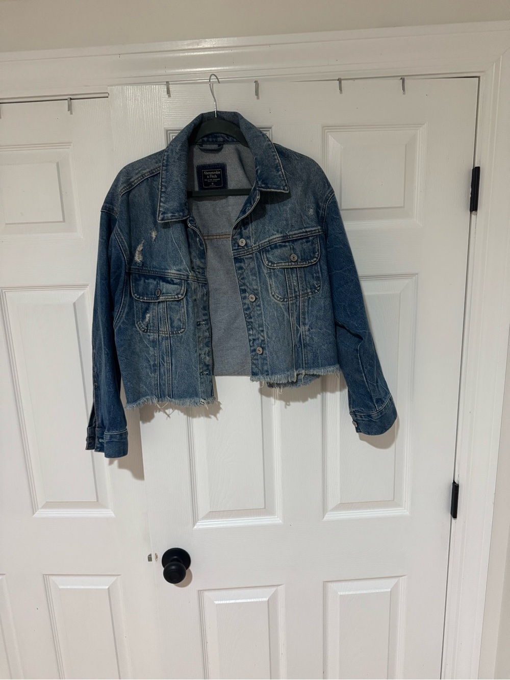 Abercrombie & Fitch Distressed Blue Cropped Denim Jacket